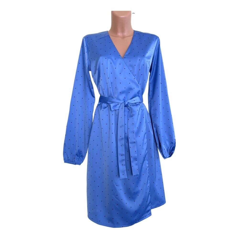 New $295 GESTUZ Ihara Polka Dot Wrap Dress Womens 36 8 M Glossy 80s V Neck Sexy - Picture 3 of 10